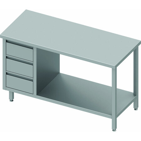 Table inox avec 3 tiroirs a gauche et etagère - gamme 600 - stalgast -  - acier inoxydable1400x600 x600xmm