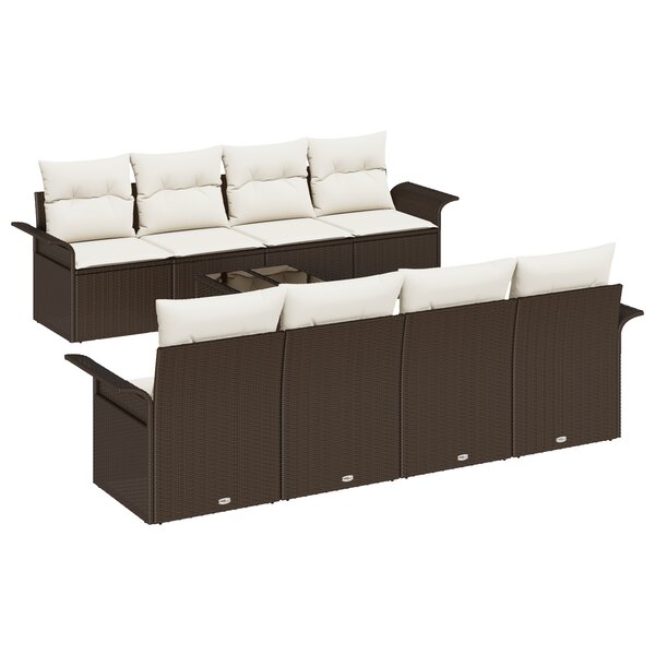 vidaXL Canapé de jardin 9 pièces avec coussins marron en poly rotin