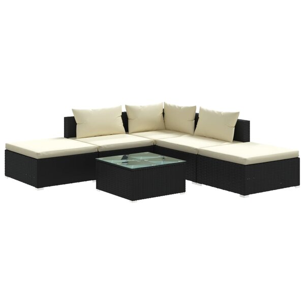 vidaXL Salon de jardin 6 Pièces avec coussins Résine tressée Noir
