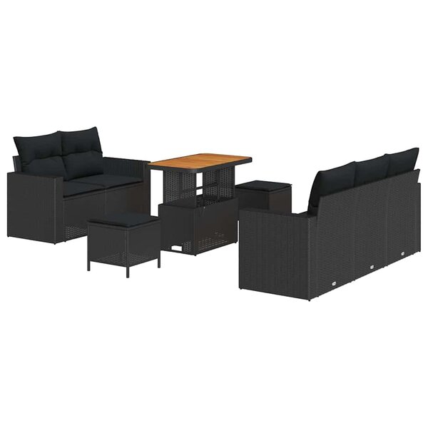 vidaXL Ensemble de canapé de jardin Manuel 8 Pièces Noir 90 x 55 x 71 cm
