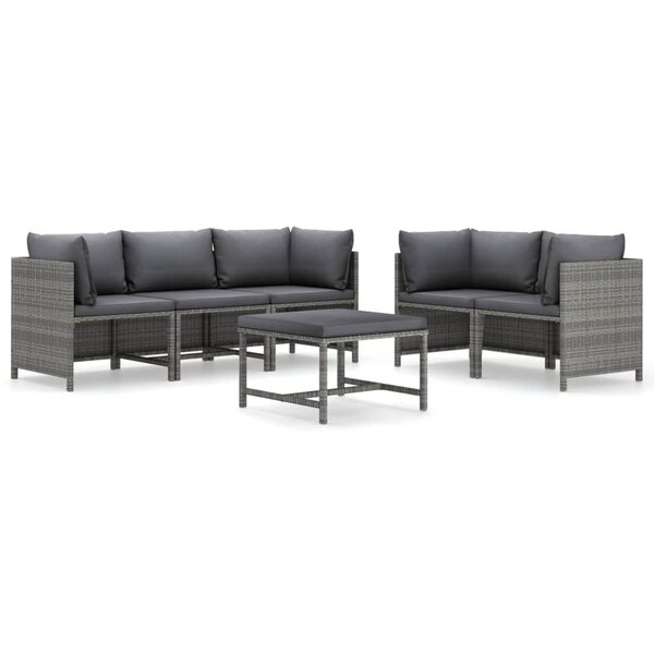 vidaXL Salon de jardin 6 Pièces avec coussins Résine tressée Gris