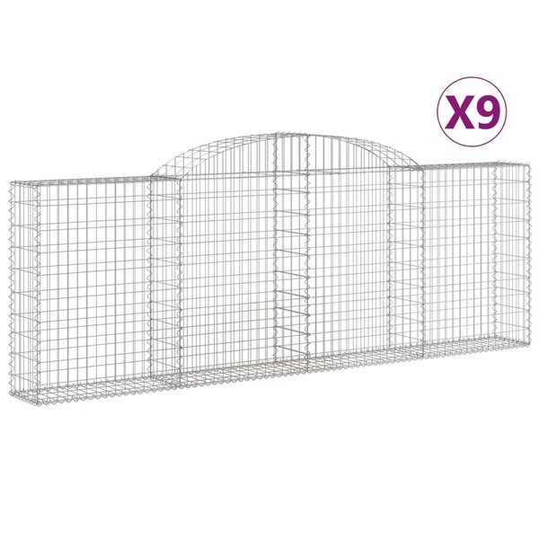 vidaXL Paniers à gabions arqués 9 Pièces 300x30x100/120 cm fer galvanisé