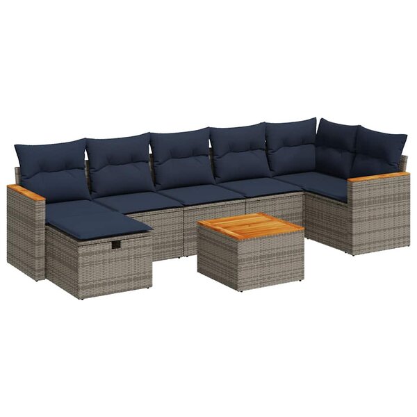 vidaXL Salon de jardin 8 Pièces avec coussins gris résine tressée