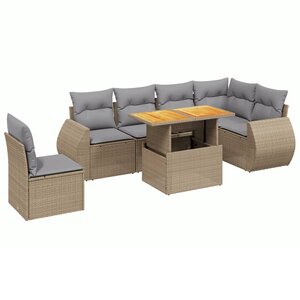 vidaXL Salon de jardin avec coussins 7 Pièces beige résine tressée