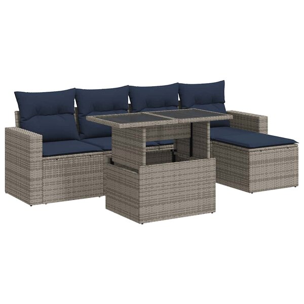 vidaXL Salon de jardin avec coussins 6 Pièces gris résine tressée acacia