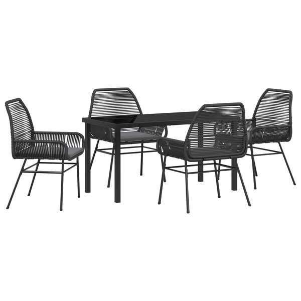 vidaXL Ensemble de salle à manger de jardin 5 pièces avec coussins Noir Rattan Poly