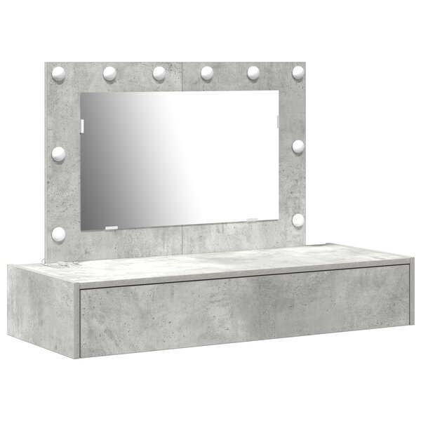 vidaXL Table de maquillage murale avec lumières LED en béton gris