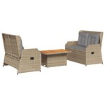 vidaXL Salon de jardin avec coussins 3 Pièces beige résine tressée