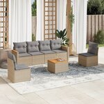 vidaXL Salon de jardin avec coussins 7Pièces mélange beige résine tressée