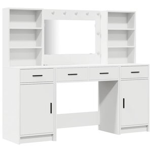 vidaXL Ensemble de table de maquillage avec LED avec porte 3 Pièces Blanc