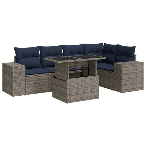 vidaXL Salon de jardin 6 Pièces avec coussins noir résine tressée acacia