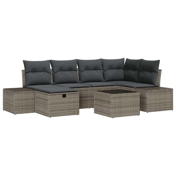 vidaXL Canapé de jardin 7 pièces avec coussins en rotin gris
