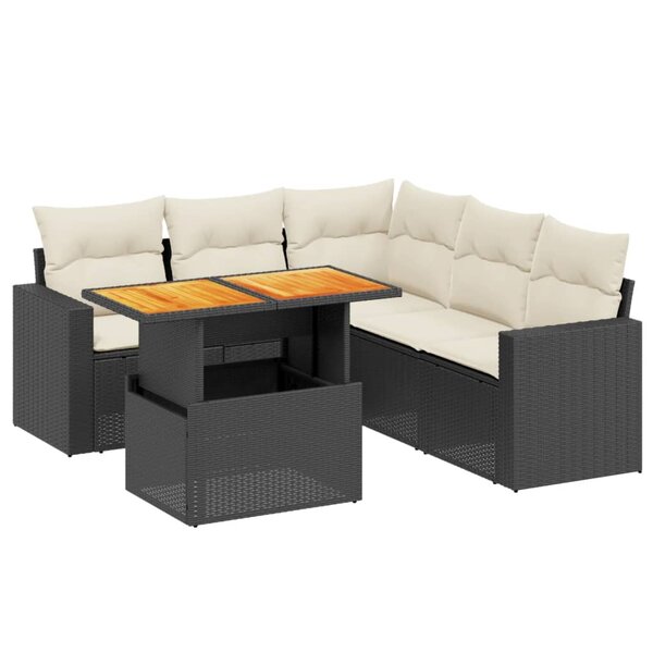 vidaXL Salon de jardin 6 Pièces avec coussins noir résine tressée