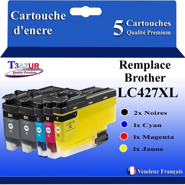 T3AZUR- 5x Cartouche compatible avec Brother LC427 XL pour Brother MFC-J5955DW MFC-J6950 MFC-J6955DW
