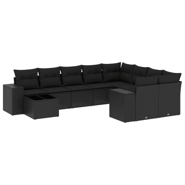 vidaXL Salon de jardin 10 Pièces avec coussins noir résine tressée