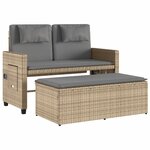 vidaXL Banc inclinable de jardin avec coussins beige résine tressée