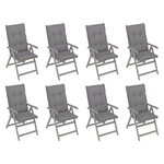 vidaXL Chaises inclinables de jardin avec coussins 8 Pièces Gris Acacia
