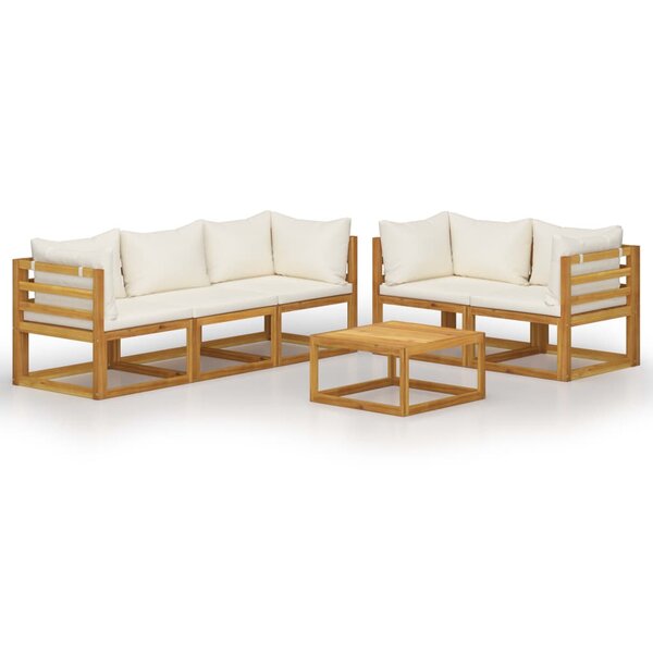 vidaXL Salon de jardin 6 Pièces avec coussin Crème Bois d'acacia solide