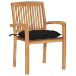 vidaXL Chaises de jardin lot de 2 et coussins noir Bois de teck massif