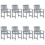 vidaXL Chaises de jardin et coussins lot de 8 Bois acacia solide Gris