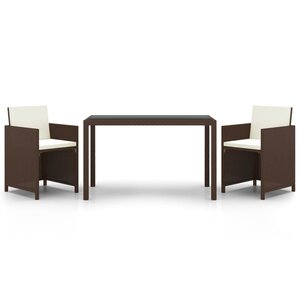 vidaXL Ensemble à manger de jardin et coussins 3 Pièces Poly rotin Marron