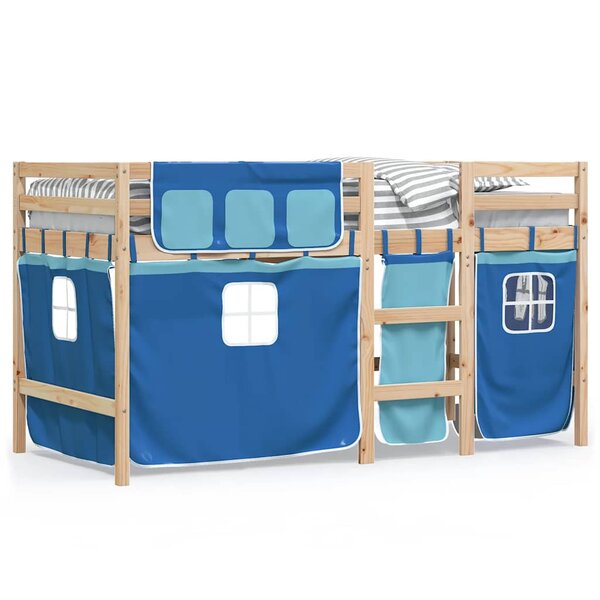 vidaXL Lit mezzanine enfants avec rideaux sans matelas bleu 80x200cm