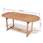 vidaXL Table de jardin 180x90x75 cm Bois de teck solide