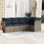 vidaXL Salon de jardin 5 Pièces avec coussins gris résine tressée