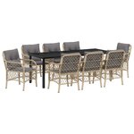 vidaXL Ensemble de salle à manger pour jardin 9 Pièces Beige polyrotin