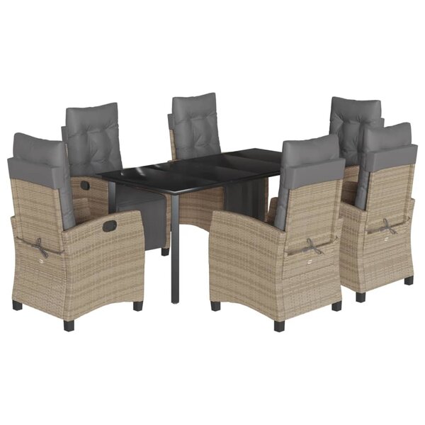 vidaXL Ensemble à manger de jardin coussins 7 Pièces mélange beige rotin