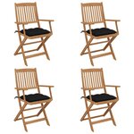 vidaXL Chaises pliables de jardin 4 Pièces avec coussins Bois d'acacia