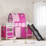 vidaXL Lit mezzanine pour enfants Blanc et rose 74 5 x 190 cm Métал