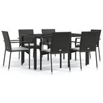 vidaXL Ensemble à manger de jardin coussins 7Pièces Noir Résine tressée
