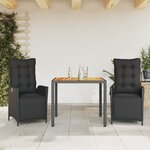 vidaXL Ensemble à manger de jardin avec coussins 3 Pièces Noir