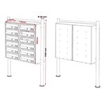 Bloc 12 boites aux lettres pied support 2x6 compartiments superposés acier inoxydable