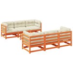 vidaXL Salon de jardin 7 Pièces avec coussins cire marron bois pin massif