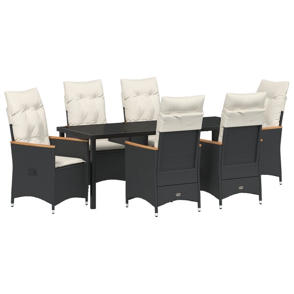 vidaXL Ensemble de Salle à Manger de Jardin de 7 Pièces avec Coussins en Poly Rattan Noir
