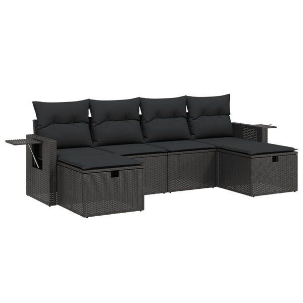 vidaXL Salon de jardin 6 Pièces avec coussins noir résine tressée