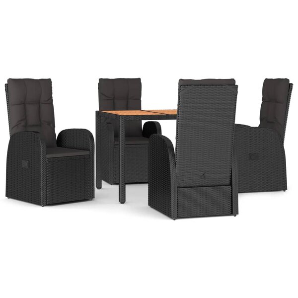 vidaXL Ensemble à manger de jardin coussins 5Pièces Noir Résine tressée