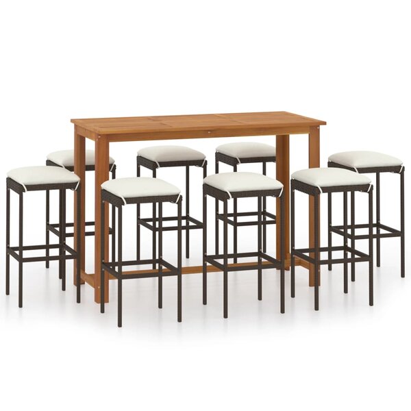 vidaXL Ensemble de bar de jardin avec coussins 9 Pièces Noir