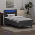 vidaXL Cadre de lit avec bandes LED Gris 90 x 200 cm Simili cuir