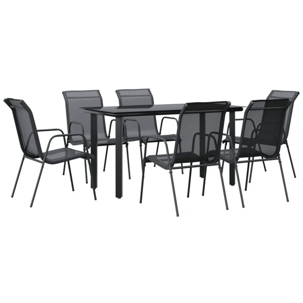 vidaXL Ensemble à manger de jardin 7 Pièces noir textilène et acier