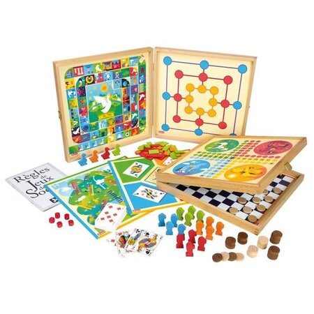 JEUJURA Coffret de Jeux classiques - 80 regles - Pions bois