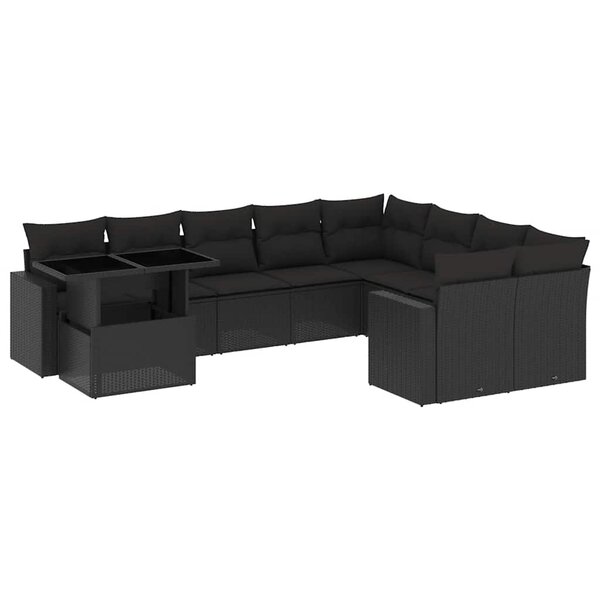 vidaXL Salon de jardin 10 Pièces avec coussins noir résine tressée
