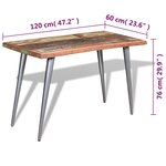 Vidaxl table de salle à manger bois de récupération 120 x 60 x 76 cm