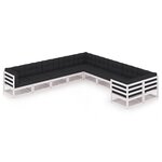 vidaXL Salon de jardin 10 Pièces avec coussins Blanc Bois de pin massif