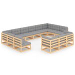 vidaXL Salon de jardin 13 Pièces avec coussins Bois de pin massif