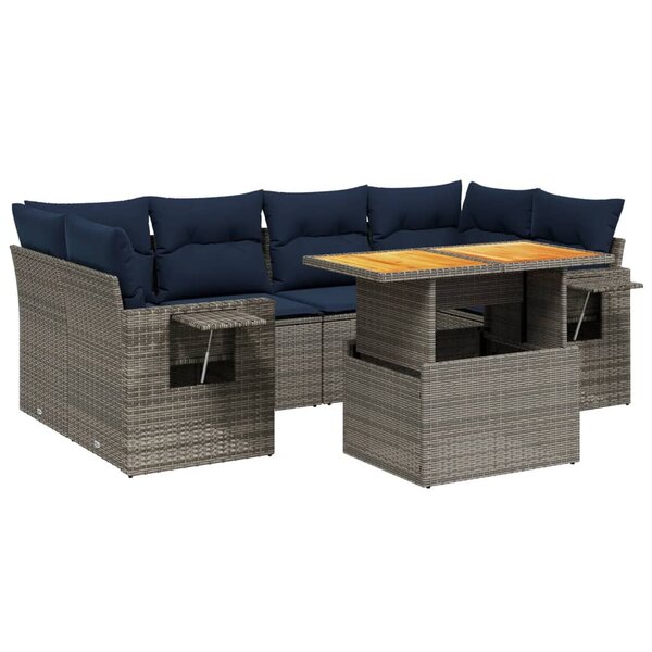vidaXL Salon de jardin 7 Pièces avec coussins gris résine tressée