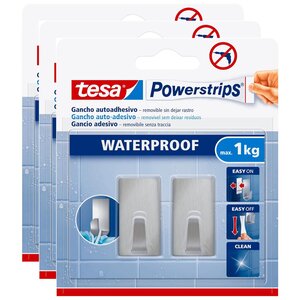 Set de 2 Crochets Powerstrips Auto-Adhésifs Waterproof Carré Small x 3 TESA