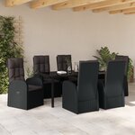 vidaXL Ensemble de salle à manger de jardin 7 pièces avec coussins en poly rattan noir